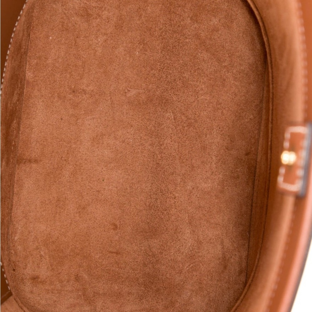 Celine 2022 Small Triomphe Brown Calfskin Leather Logo Embroidery Bucket Bag EUC - Picture 6 of 11
